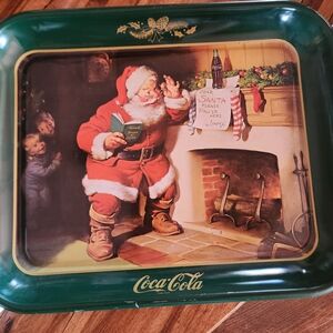 Coca Cola Vintage  Green and Red Santa Holiday Tray